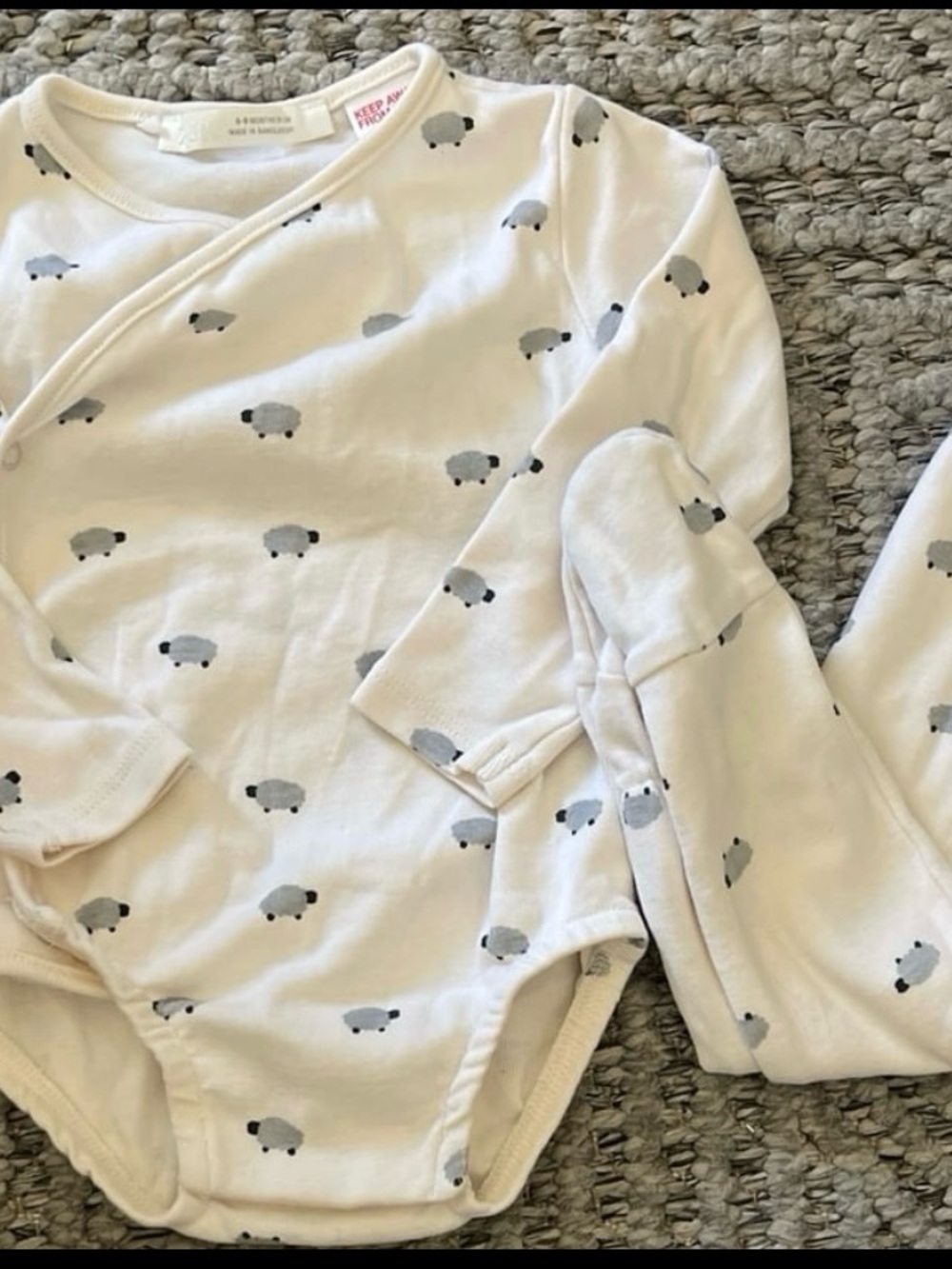 Zara White Baby Pajama Set with Gray Sheep Print